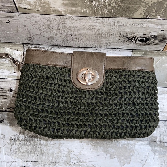 Anthro Shiraleah Woven Army Green Clutch with Silver Hardware - Picture 1 of 6